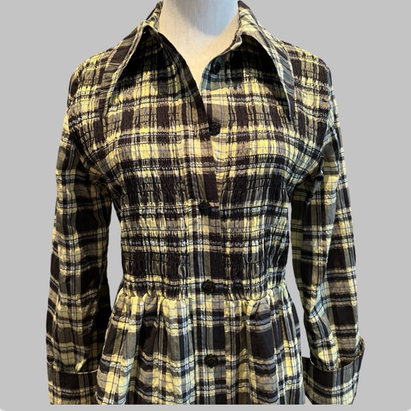 GANNI Checked cotton-ble seersucker mini shirt dress size 38 - Picture 6 of 16